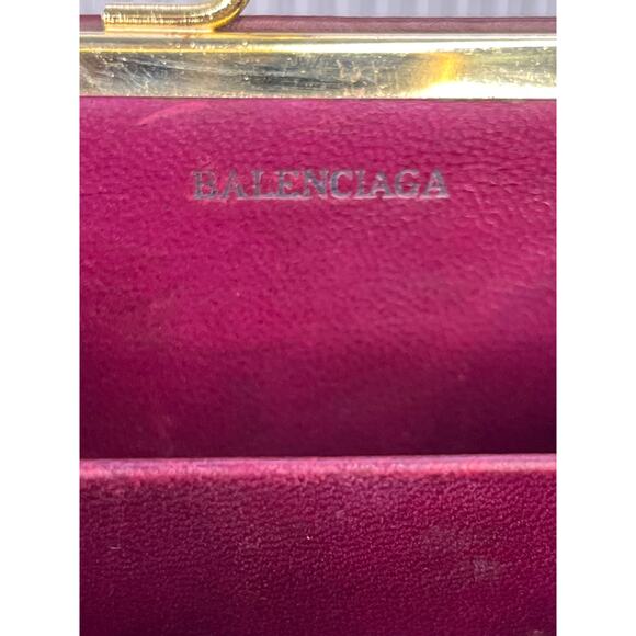Balenciaga Burgundy Leather Coin Wallet Kiss Lock Made in Italy Luxury VGUC - Picture 2 of 13